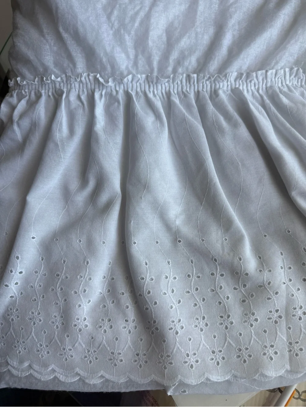 Vtg 3-Pc Set: White Eyelet Ruffle Bedskirt Full-Size, Valance& Decorative Pillow